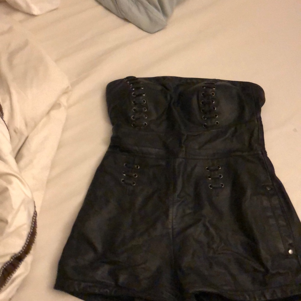 Bebe strapless leather shorts romper